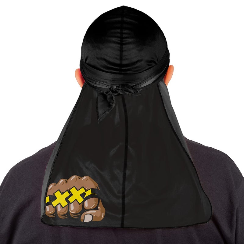 Superstitch Supersilky Ultra Silky Durag x Wavebuilder | 30+ Styles Premium Designer Durags for Men | 360 Waves |Black with Fist (In Your Face 2) - Image 4