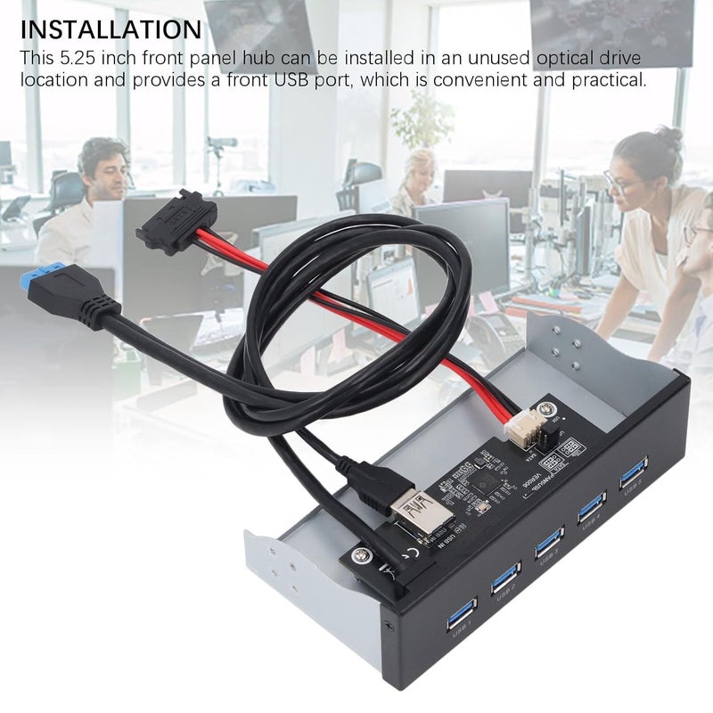 5.25 Inch Front Panel USB Hub, 5 Ports USB3.2 GEN1 Optical Drive Front Panel Hub, GL3510 Controller, for 7 8 10 2003 OS X Systems - Image 3