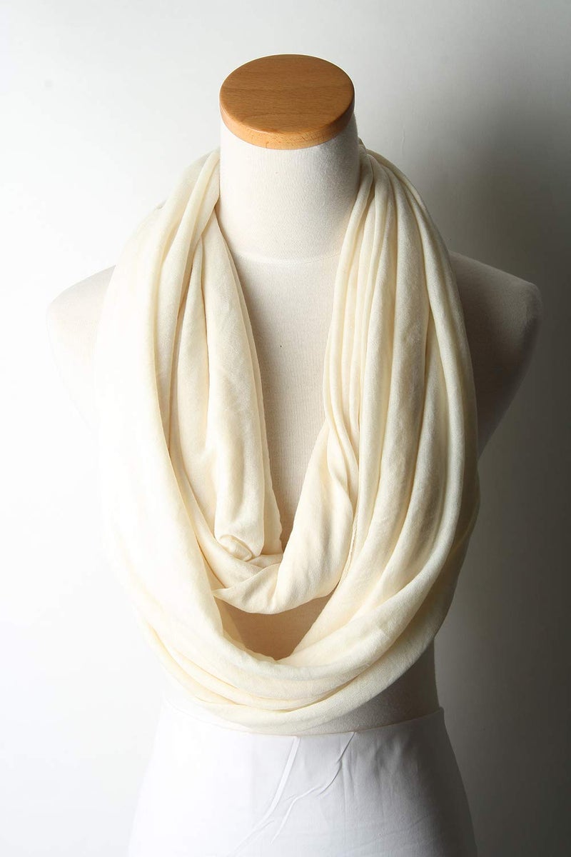 corciova Cosmic Latte Soft Girl Women Infinity Wrap Stretchy Jersey Knit Sleep Head Circle Scarf Continuous Loop Light Weight - Image 2