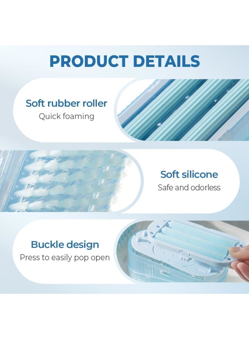 SYOSI Soap Box for Foaming, Multifunctional Soap Dish with Roller Bubbler and Drain Holes for Cleaning, Durable Soap Bar Holder for Home Bathroom Kitchen, 2PCS - Image 2