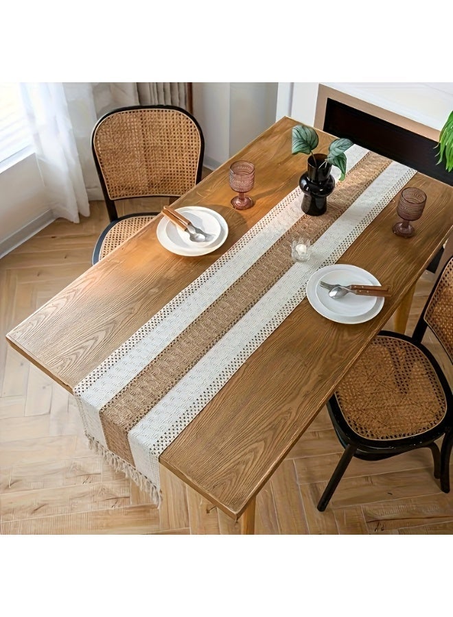 Bohemian Table Runner with Tassels – Handmade Patchwork Crochet Lace Design in Cream & Brown, Rustic Farmhouse Style Table Decor for Dining Table, Coffee Table & Bedroom – Perfect for Weddings, Parties, Festivals, Christmas, Halloween & Holiday Celebrations - Image 4