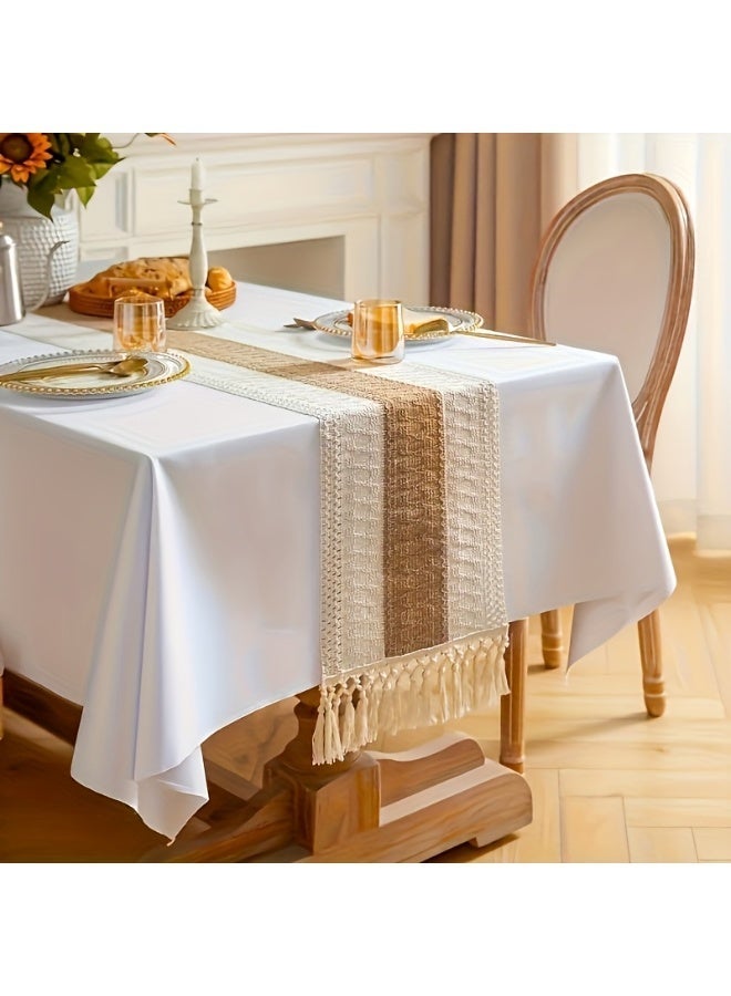 Bohemian Table Runner with Tassels – Handmade Patchwork Crochet Lace Design in Cream & Brown, Rustic Farmhouse Style Table Decor for Dining Table, Coffee Table & Bedroom – Perfect for Weddings, Parties, Festivals, Christmas, Halloween & Holiday Celebrations - Image 3