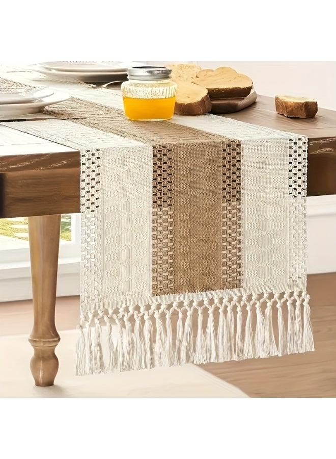 Bohemian Table Runner with Tassels – Handmade Patchwork Crochet Lace Design in Cream & Brown, Rustic Farmhouse Style Table Decor for Dining Table, Coffee Table & Bedroom – Perfect for Weddings, Parties, Festivals, Christmas, Halloween & Holiday Celebrations - Image 5
