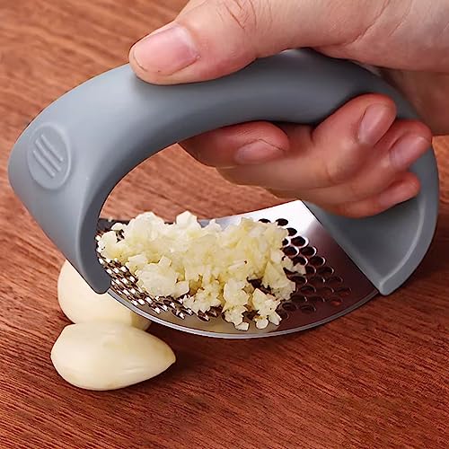 Wolpin Garlic Crusher Presser Ring Garlic Kitchen Tool Multi-Function Manual Portable Ginger Mincer, Stainless Steel - Image 1