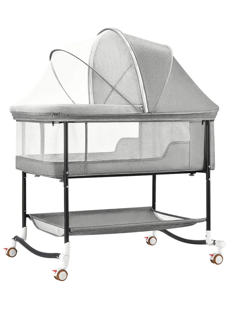 hibobi Portable 4-In-1 Multi-Functional Baby Bed Newborn Baby Crib Bed, Sleeping Basket Bed With Mosquito Net - Grey  - Image 1