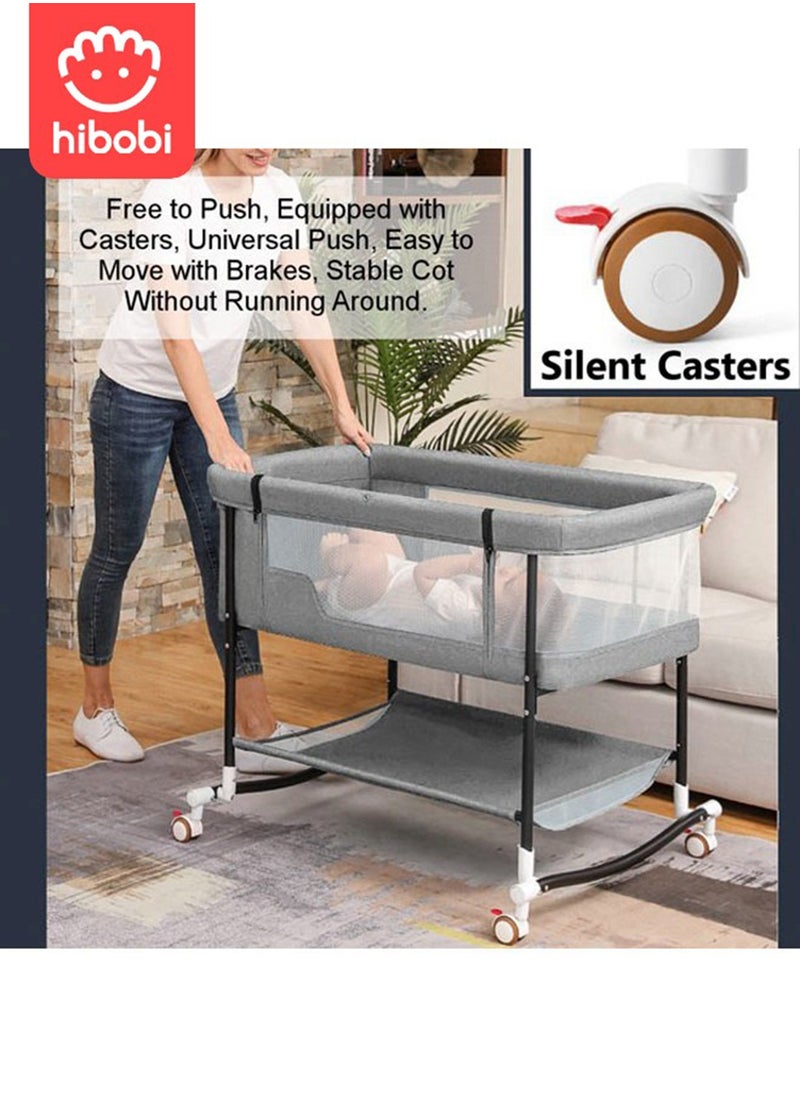 hibobi Portable 4-In-1 Multi-Functional Baby Bed Newborn Baby Crib Bed, Sleeping Basket Bed With Mosquito Net - Grey  - Image 2
