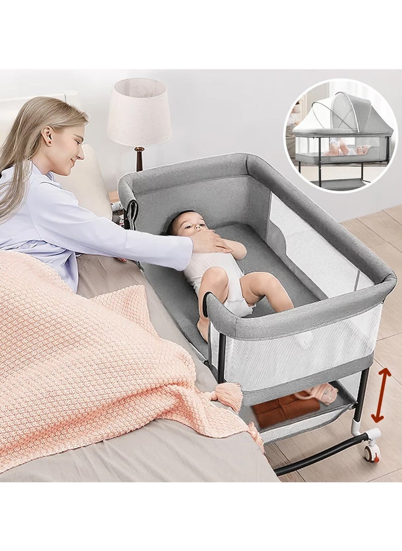 hibobi Portable 4-In-1 Multi-Functional Baby Bed Newborn Baby Crib Bed, Sleeping Basket Bed With Mosquito Net - Grey  - Image 3
