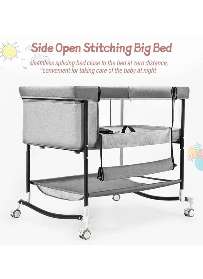 hibobi Portable 4-In-1 Multi-Functional Baby Bed Newborn Baby Crib Bed, Sleeping Basket Bed With Mosquito Net - Grey  - Image 4