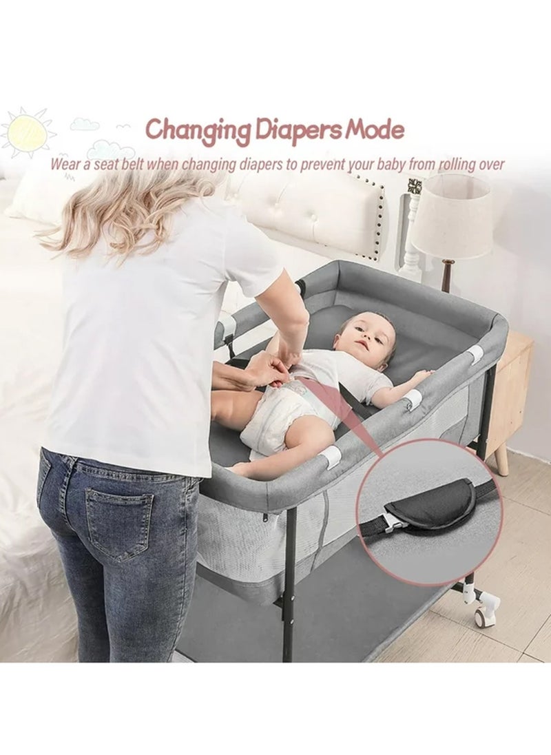 hibobi Portable 4-In-1 Multi-Functional Baby Bed Newborn Baby Crib Bed, Sleeping Basket Bed With Mosquito Net - Grey  - Image 5