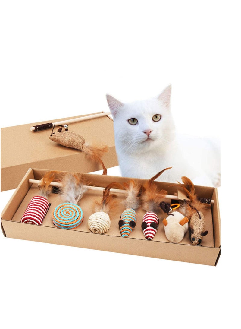 لعبة مضغ القطط ، لعبة مضغ للقطط ، ماوس ريشة مرحة ، 7 قطع ، مجموعة ألعاب قطة - Image 1