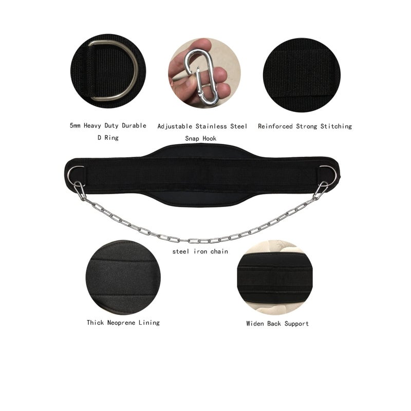 SOLARAE Weight Lifting Belt, Chain Fitness Dip Belt for Weightlifting Neoprene Support Weighted Pull Up Belt With Heavy Duty Steel Chain for Men Added Weight Training, Squat, Deadlift, Bodybuilding - Image 4