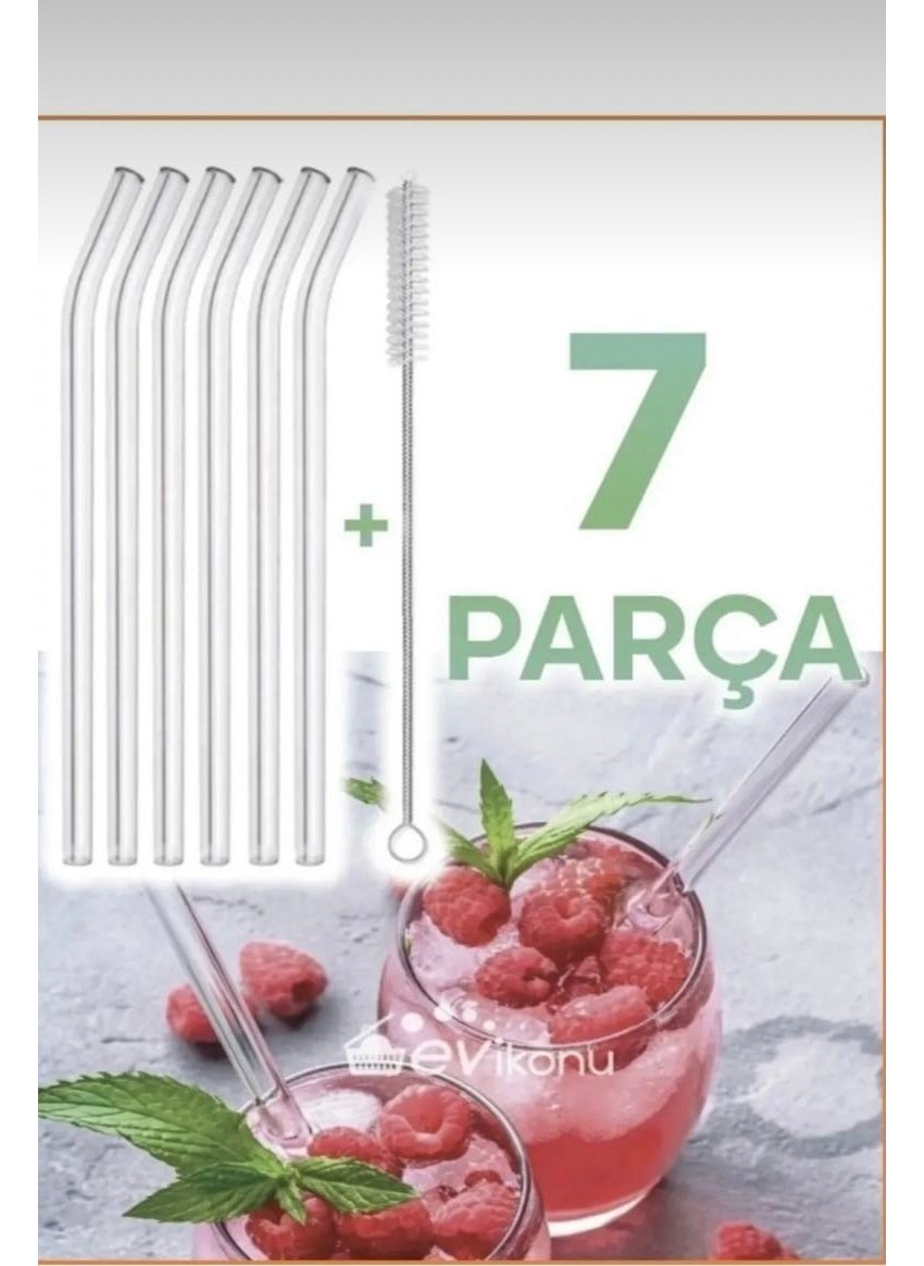 Kitchen Pembelia 6 Piece Clear Glass Curved Straw and Cleaning Brush Cocktail and Presentation Straw  - Image 1