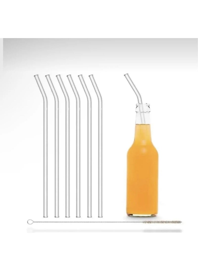 Kitchen Pembelia 6 Piece Clear Glass Curved Straw and Cleaning Brush Cocktail and Presentation Straw  - Image 3