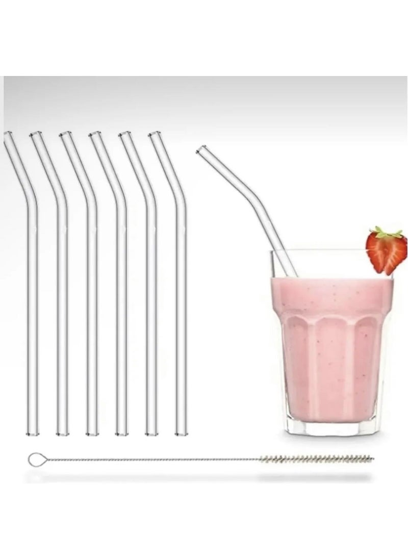 Kitchen Pembelia 6 Piece Clear Glass Curved Straw and Cleaning Brush Cocktail and Presentation Straw  - Image 4