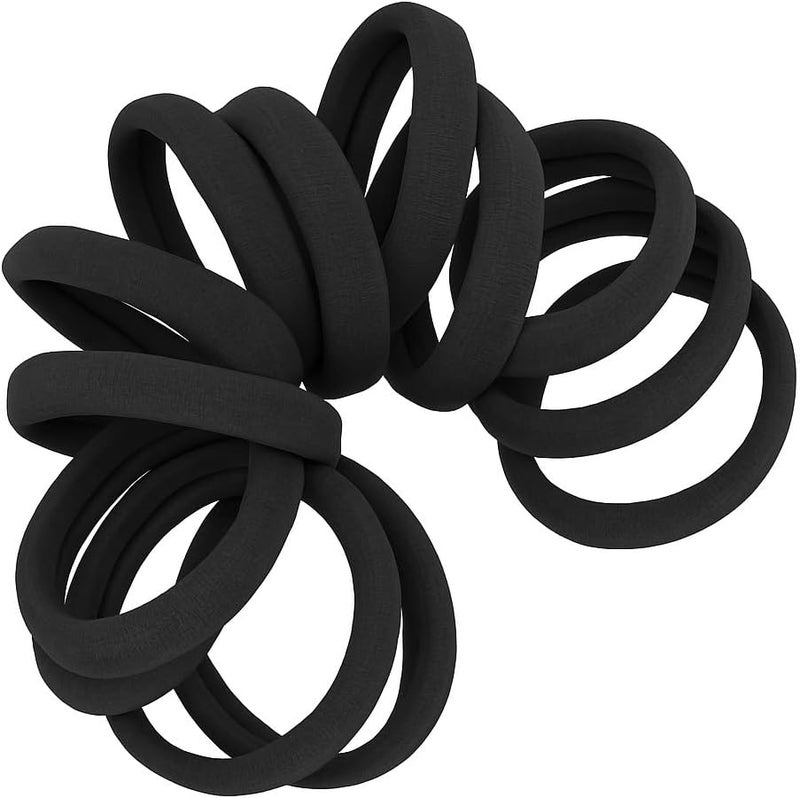 Cyndibands Seamless Hair Ties - Black - Gentle Hair Ties No Damage, Standard Size 1.5 Inch, Soft and Stretchy Nylon Fabric Ponytail Holders - 12 Count - Image 1