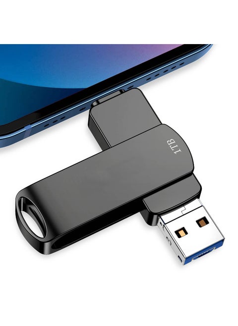 محرك أقراص فلاش 1 تيرابايت لجهاز iPhone Photo Stick USB 3.0 Flash Drive Photo Stick Memory Stick تخزين خارجي لجهاز Iphone Ipad Android Pc أسود
