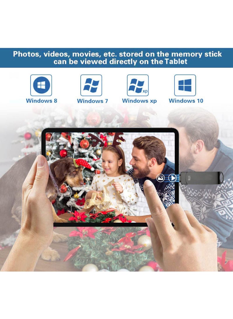 محرك أقراص فلاش 1 تيرابايت لجهاز iPhone Photo Stick USB 3.0 Flash Drive Photo Stick Memory Stick تخزين خارجي لجهاز Iphone Ipad Android Pc أسود