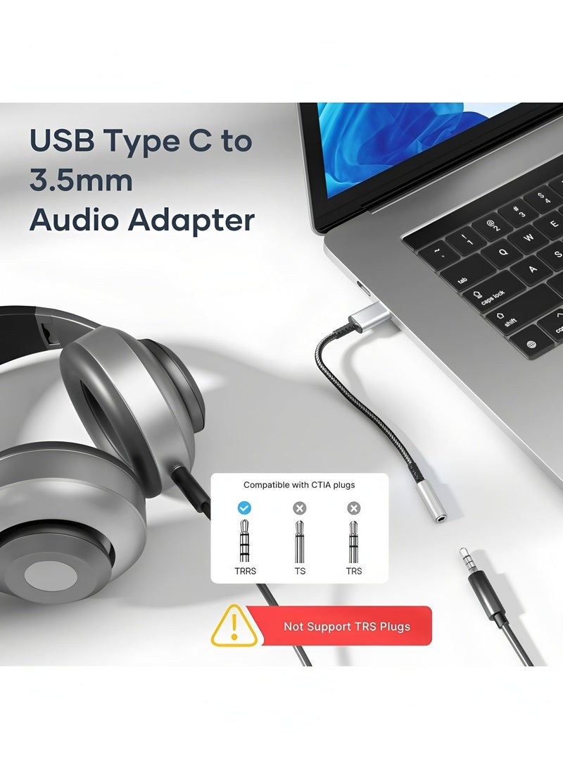 أبلينم محول USB-C إلى 3.5 مم متوافق تمامًا مع محول الصوت DAC ومحول USB C إلى مقبس سماعة رأس Aux وكابل صوت مضفر متوافق مع iPad Pro 2020/2018 وSamsung S21+ باللون الرمادي الفضائي - Image 4
