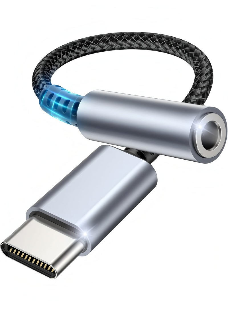 أبلينم محول USB-C إلى 3.5 مم متوافق تمامًا مع محول الصوت DAC ومحول USB C إلى مقبس سماعة رأس Aux وكابل صوت مضفر متوافق مع iPad Pro 2020/2018 وSamsung S21+ باللون الرمادي الفضائي - Image 1