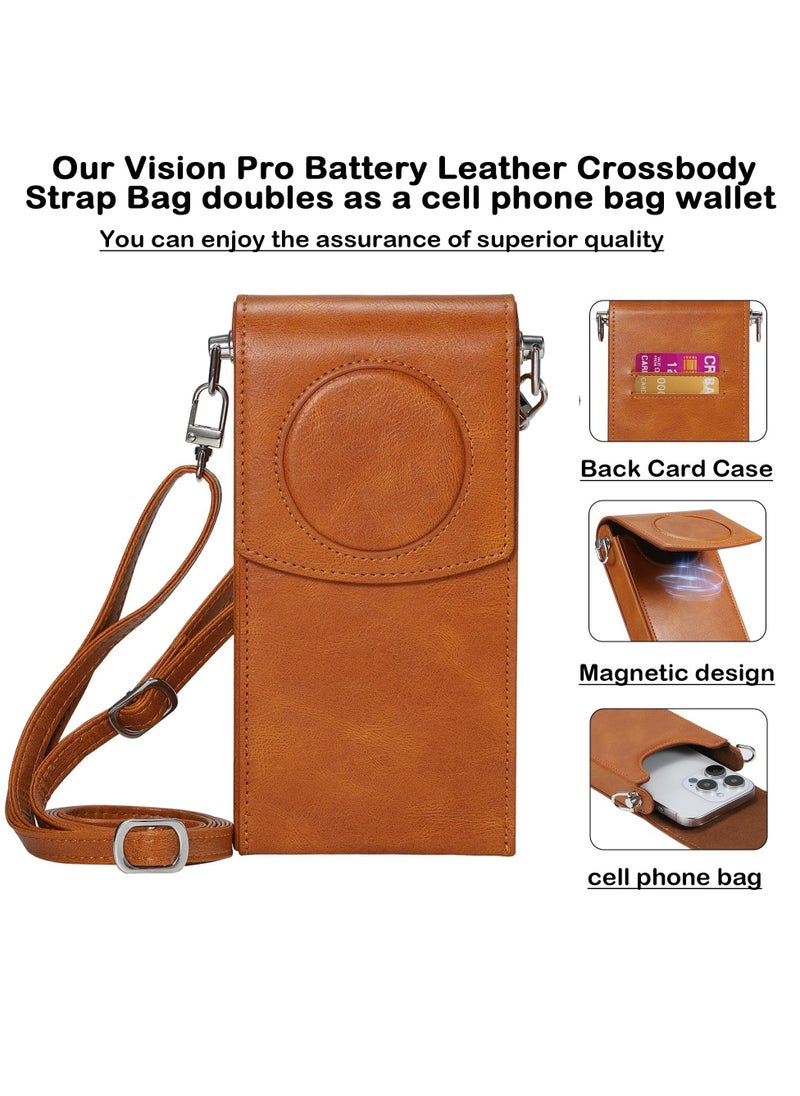 Generic - Battery Bag for Apple Vision Pro Portable PU Leather Bag for Vision Pro Battery Protection Shockproof and AntiDrop Waterproof Leather Crossbody Bag with Adjustable Strap Cell Phone and Card Holder - Image 1
