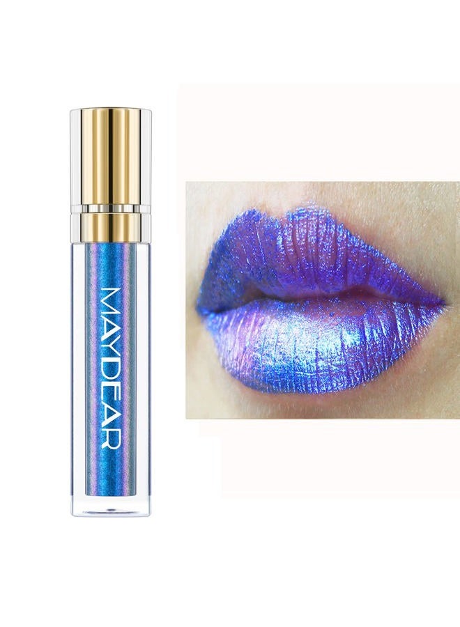 Maydear Chameleon Lipstick, High Pigmented Blue Lipstick for Women Metallic Shine Lip Gloss, Full-Coverage Multichrome Lipstick Long Lasting Rainbow Lip Makeup, Blue Cyan(03) - Image 1