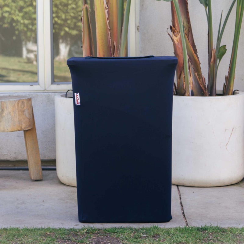 LA Linen Stretch Spandex Fitted Trash Can Cover for Slim Jim 23-Gallon, Bin Waste Container Cover, Outdoor Indoor Patio Backyard Decor, Navy - Image 3