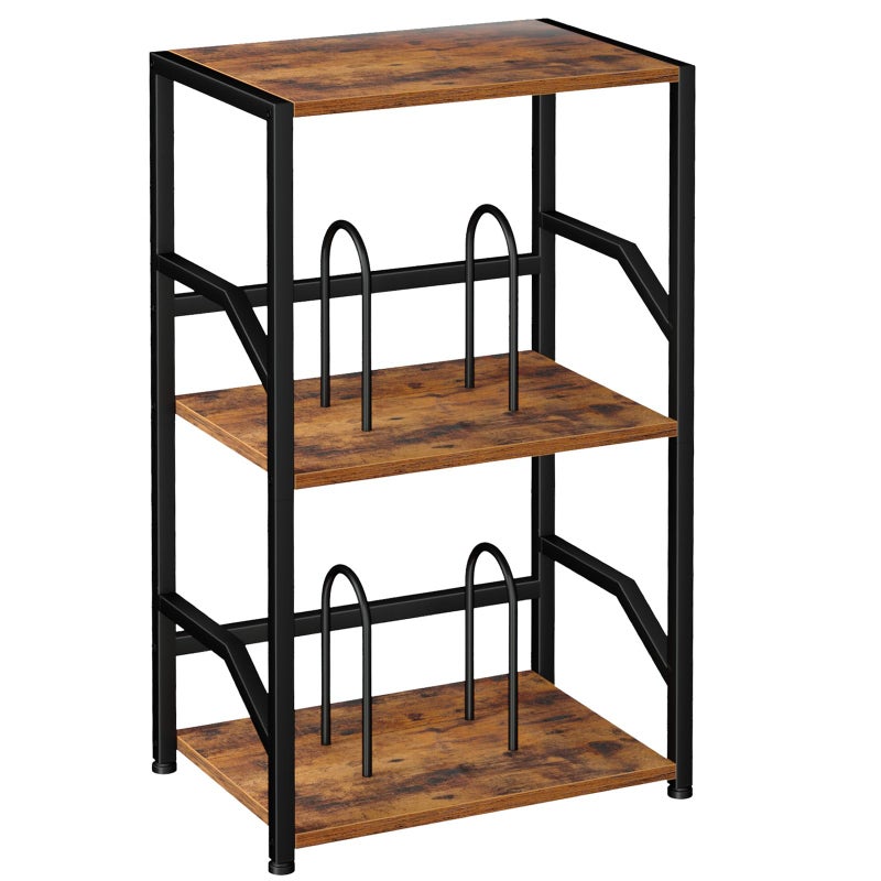 LOAKEKEL Record Player Stand, Vinyl Record Storage Up to 200 Albums, 3 Tier End Table with Removable Dividers, Tall Side Table for Living Room, Bedroom, Rustic Brown, HETCD010BR-1 - Image 1