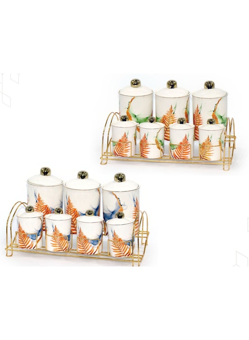 7-Piece Colored Ceramic Spice Jar Set - With Stand