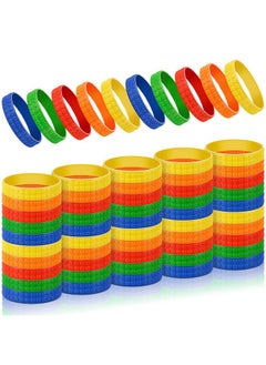 Civaner 60 Pieces Silicone Building Block Bracelets For Kids Rubber Bracelets Wristbands Colorful Birthday Party Favors For Goodie Bag Fillers Carnival Prize Supplies, 5 Colors  - Image 1