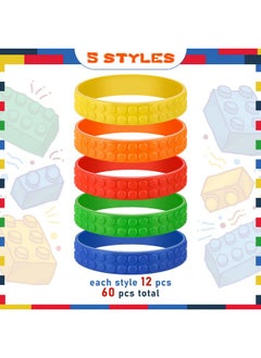 Civaner 60 Pieces Silicone Building Block Bracelets For Kids Rubber Bracelets Wristbands Colorful Birthday Party Favors For Goodie Bag Fillers Carnival Prize Supplies, 5 Colors  - Image 3