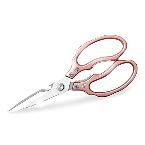 AWinjoy Kitchen Scissors, Heavy Duty Sharp Shears Dishwasher Safe, Rose Gold Cooking Accessories for Meat, Chicken, Fish, Poultry, Herb, Bread - Image 1