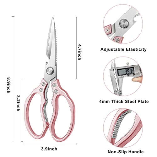 AWinjoy Kitchen Scissors, Heavy Duty Sharp Shears Dishwasher Safe, Rose Gold Cooking Accessories for Meat, Chicken, Fish, Poultry, Herb, Bread - Image 2