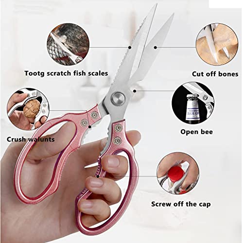 AWinjoy Kitchen Scissors, Heavy Duty Sharp Shears Dishwasher Safe, Rose Gold Cooking Accessories for Meat, Chicken, Fish, Poultry, Herb, Bread - Image 3