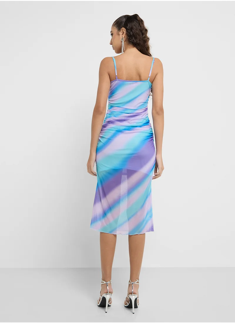 جينجر Strappy Tie Dye Mesh Bodycon Dress