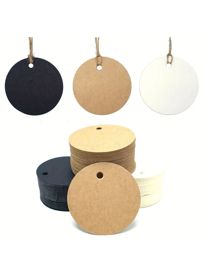 100 White Kraft Paper Gift Tags With Strings Blank Round Hang Tags For Crafts Wedding Favors Gift Wrapping - Image 1