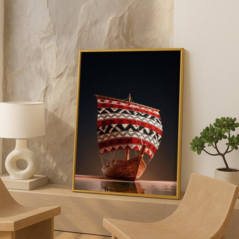 Marktna One canvas painting with a Najdi art design and a hollow frame, measuring (60×90), single piece - Image 3