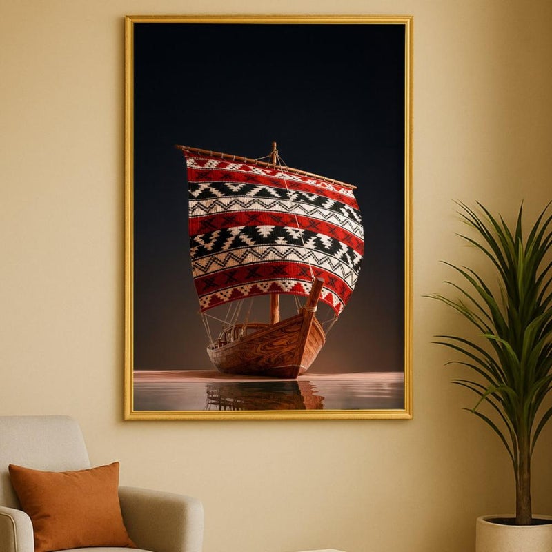 Marktna One canvas painting with a Najdi art design and a hollow frame, measuring (60×90), single piece - Image 2