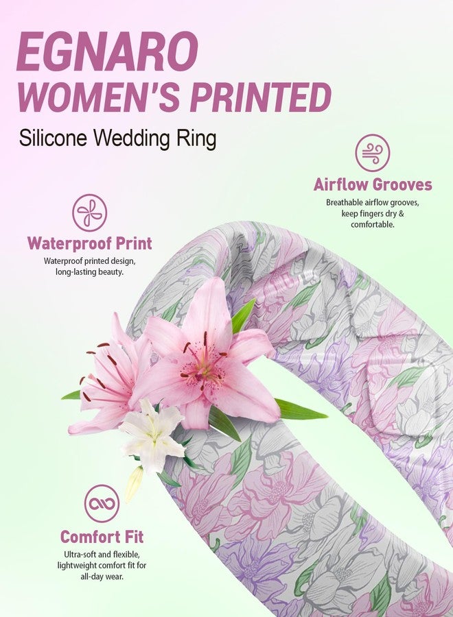 Egnaro Women's Silicone Statement Rings, 5.2mm Wide 2mm Thick Rubber Printed Floral Bands For Her Size 4-12 - Image 2