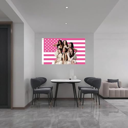 WENWELL Katseye Pink American Flag Tapestry, 3x5 FT Polyester Wall Hanging with Brass Grommets, Single-Side Print for Bedroom Studio Decor - Image 5