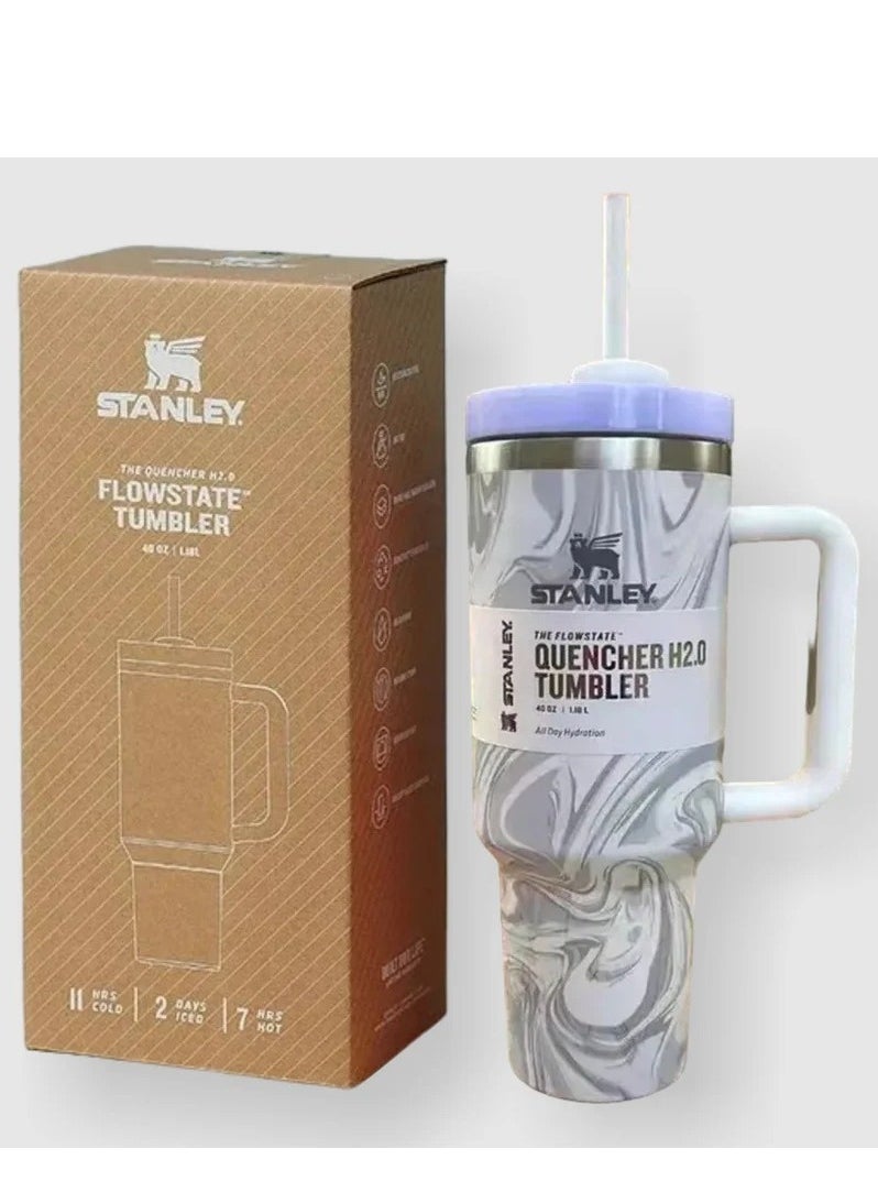 Stanley - Quencher H2.0 FlowState 40oz Vacuum Insulated Tumbler – Rose Quartz Swirl Travel Mug with Leakproof Reusable Lid & Straw for Water, Coffee, Smoothies, Iced Tea – Double-Walled, Keeps Drinks Hot for 7 Hours & Cold for 24 Hours, Durable, Stylish, Spill-Proof for On-the-Go Hydration - Image 1