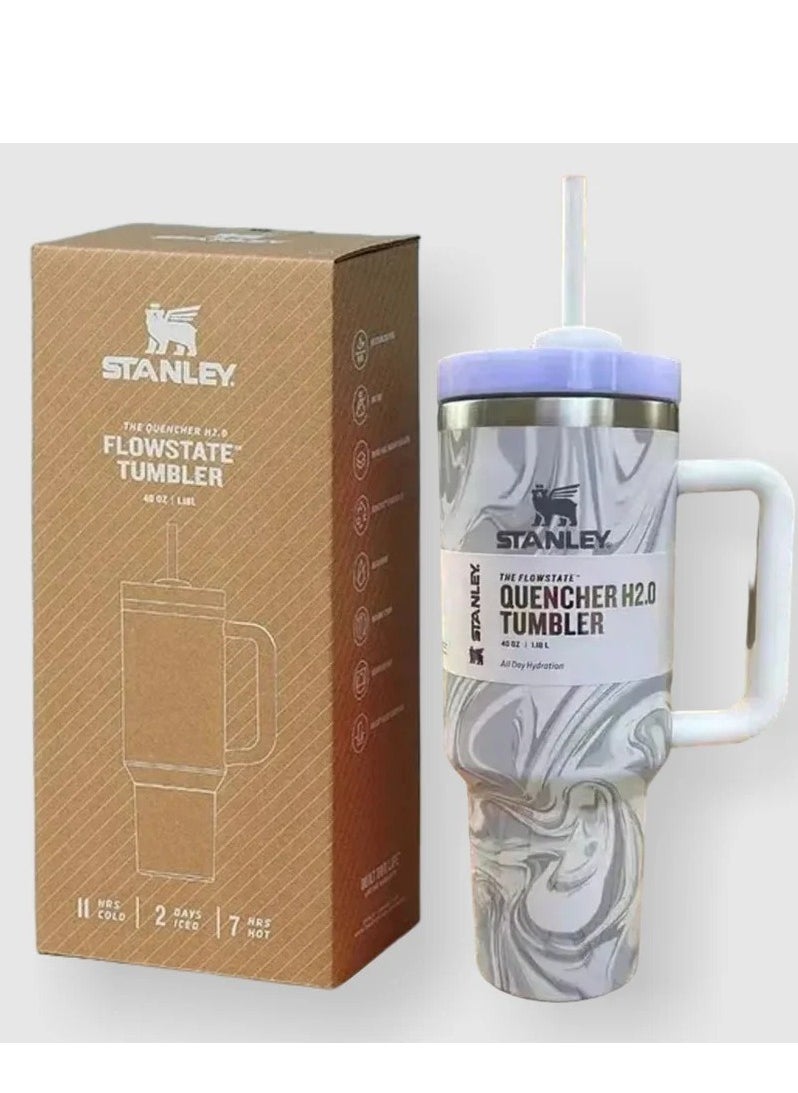 Stanley - Quencher H2.0 FlowState 40oz Vacuum Insulated Tumbler – Rose Quartz Swirl Travel Mug with Leakproof Reusable Lid & Straw for Water, Coffee, Smoothies, Iced Tea – Double-Walled, Keeps Drinks Hot for 7 Hours & Cold for 24 Hours, Durable, Stylish, Spill-Proof for On-the-Go Hydration - Image 1