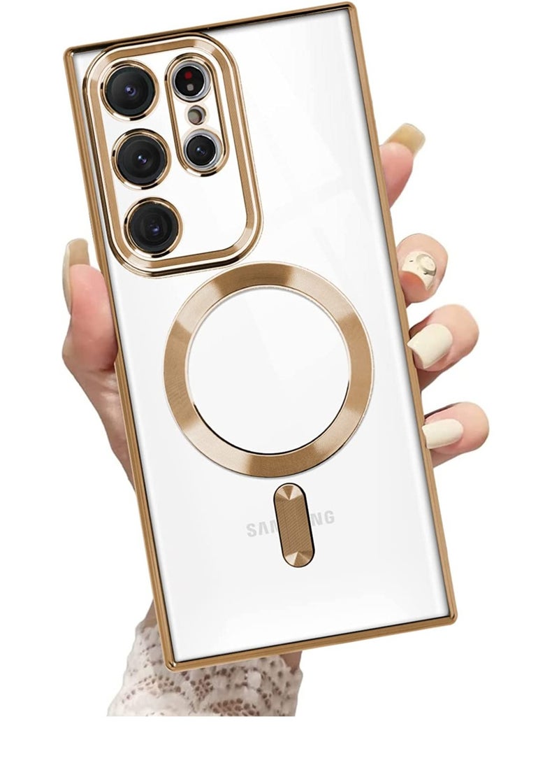 Magnetic Clear Case for Galaxy S23 Ultra Case,Compatible with MagSafe, Love Heart Design Electroplated Case Soft TPU Shockproof Full Camera Lens Protective Case - Image 1