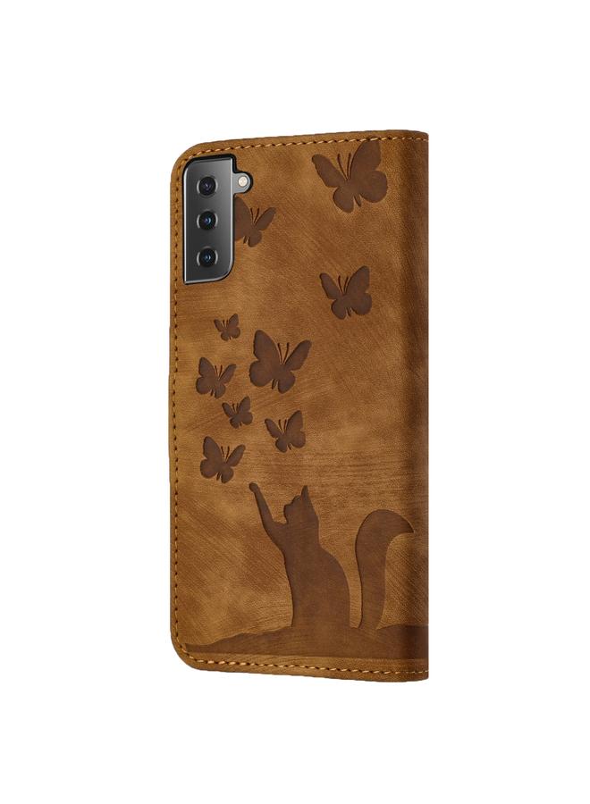 اس-توب جراب لهاتف Samsung Galaxy S21 5G، جراب هاتف جلدي قلاب بنقشة قطة على شكل فراشة - Image 3