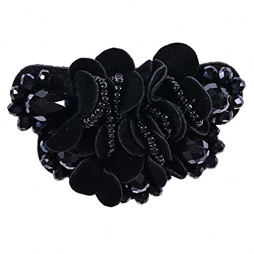 Douqu 2 Pcs 2.8inch Women Bow Flower Crystal Flip Flop Shoe Charms Beaded Fashion Shoe Clips (Black) - Image 2