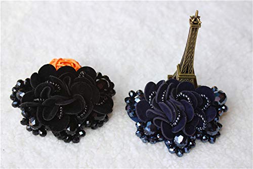 Douqu 2 Pcs 2.8inch Women Bow Flower Crystal Flip Flop Shoe Charms Beaded Fashion Shoe Clips (Black) - Image 3