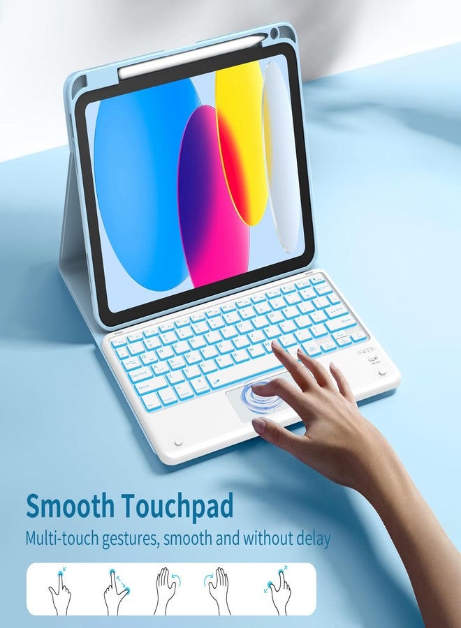 COO for iPad 11th/10th Generation Case with Keyboard, 7 Colors Backlit Wireless Detachable with Multi-Touch Trackpad & Pencil Holder for iPad 11 inch A16 2025/10th Gen 10.9 Inch 2022（Light Blue） - Image 3