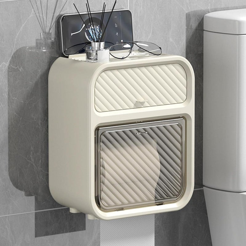 RAMPKD Punch-Free Paper Holder Wall-Mounted Toilet Toilet Paper Box Tissue Box Hand Carton Storage Rack Paper Extraction Box Light Luxury (Beige) - Image 1