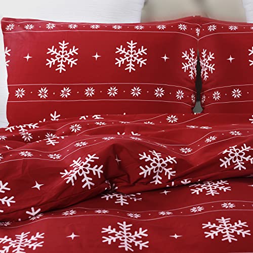 Vaulia Soft Microfiber Christmas Bedding Duvet Cover Set, Snowflake Pattern Design for Holidays, Red Color - Queen Size (1 Duvet Cover and 2 Pillow Shams) - Image 3