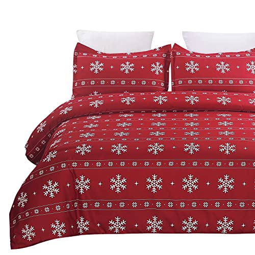 Vaulia Soft Microfiber Christmas Bedding Duvet Cover Set, Snowflake Pattern Design for Holidays, Red Color - Queen Size (1 Duvet Cover and 2 Pillow Shams) - Image 2