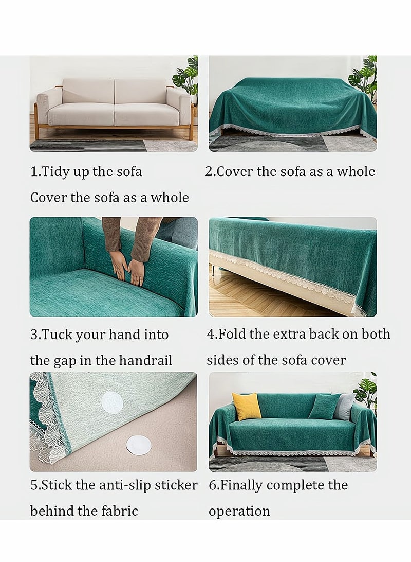 KASTWAVE Stretch Sofa Slipcover, Couch Cover Soft Sofa Throw Covers Furniture Protector for Cushion Couch, Non Slip and Elastic with Lace Tassel for Kids Pets, 71 x 118 Inch, Cypress Green, 1 Pcs - Image 4